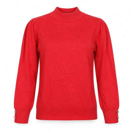 River Island Women Red UK 12 Mock Neck Puff Sleeve Knit Jumper