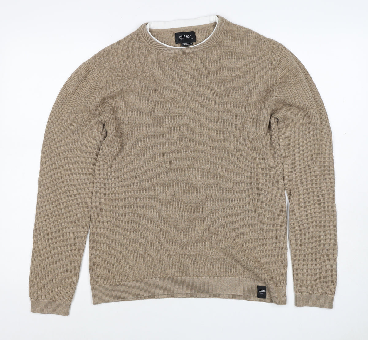 Pull&Bear Men’s Beige M Cotton Crew Neck Knit Pullover Jumper
