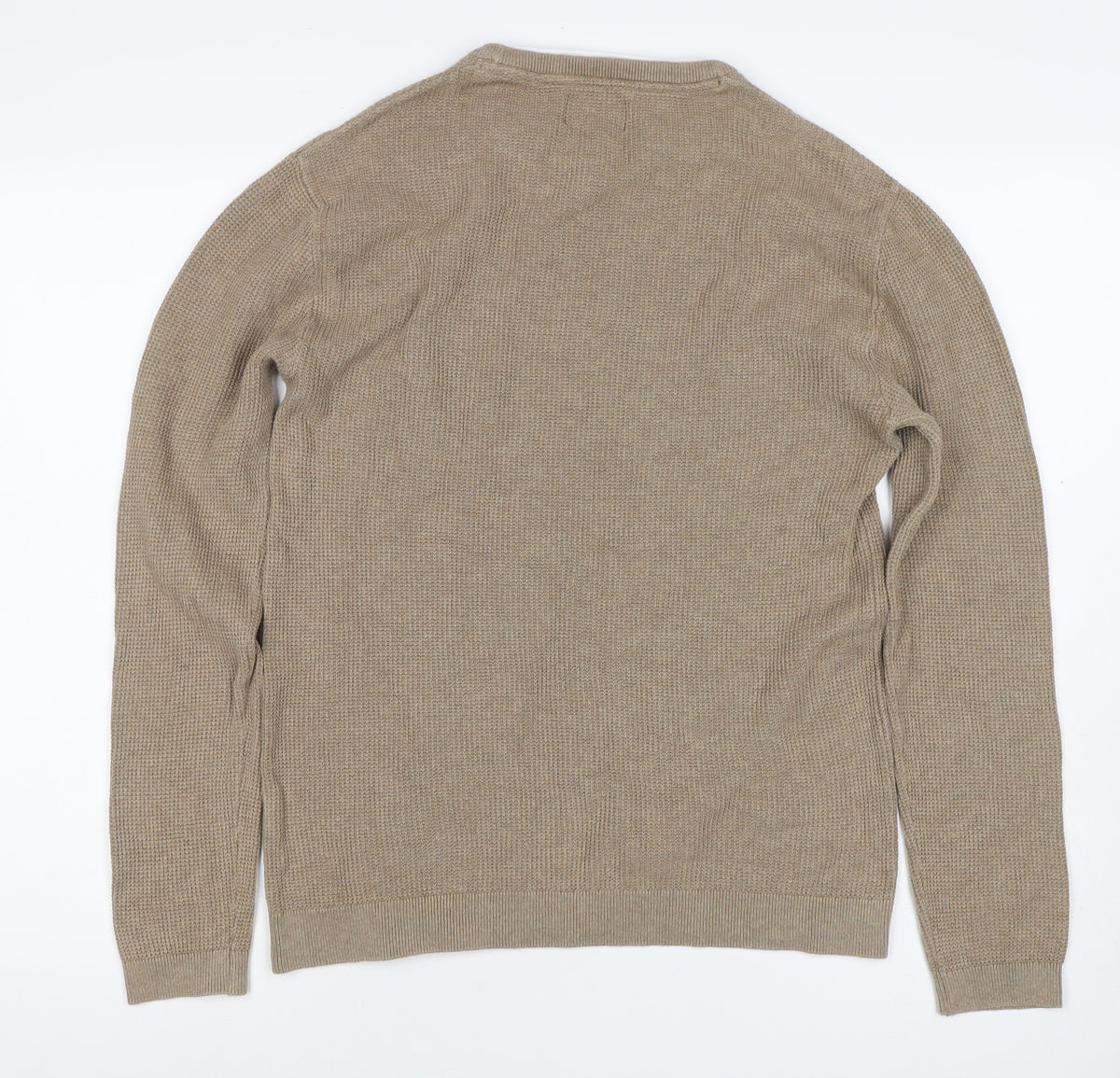 Pull&Bear Men’s Beige M Cotton Crew Neck Knit Pullover Jumper