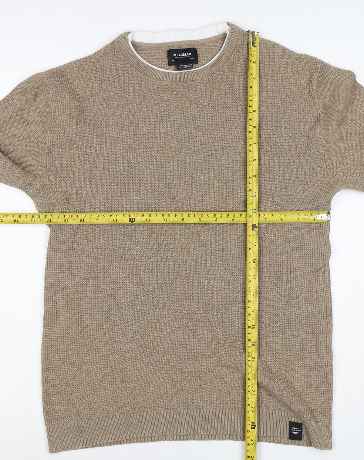 Pull&Bear Men’s Beige M Cotton Crew Neck Knit Pullover Jumper