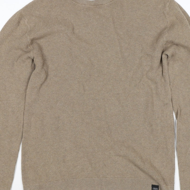 Pull&Bear Men’s Beige M Cotton Crew Neck Knit Pullover Jumper