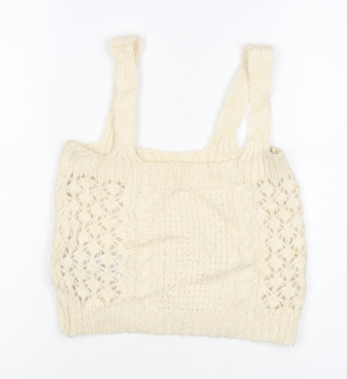 Mango Women Ivory S Cropped Knit Camisole Tank Top Wide Strap