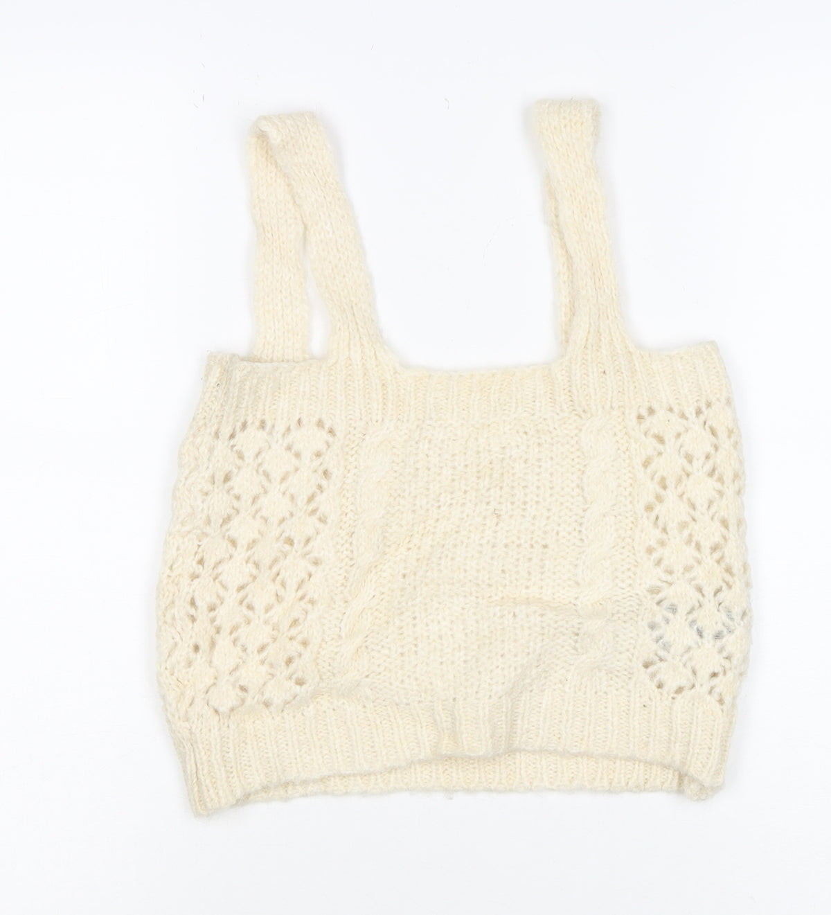 Mango Women Ivory S Cropped Knit Camisole Tank Top Wide Strap