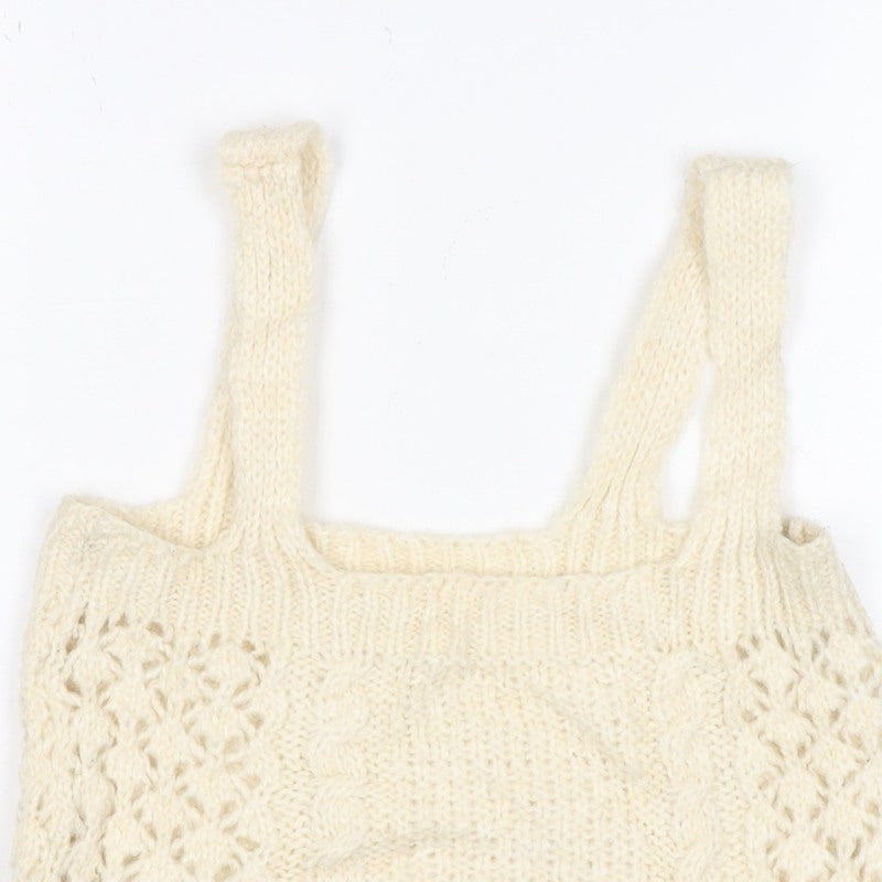 Mango Women Ivory S Cropped Knit Camisole Tank Top Wide Strap