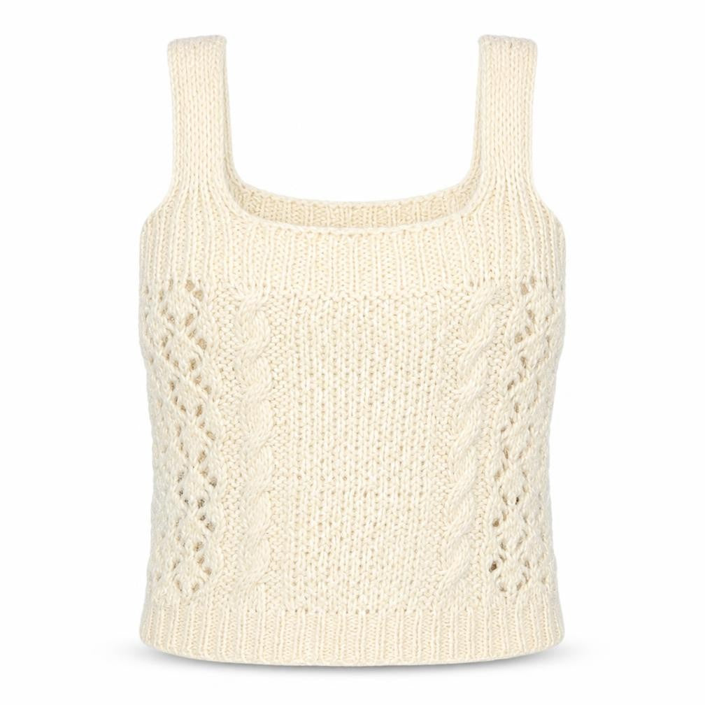 Mango Women Ivory S Cropped Knit Camisole Tank Top Wide Strap