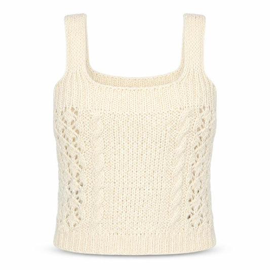 Mango Women Ivory S Cropped Knit Camisole Tank Top Wide Strap
