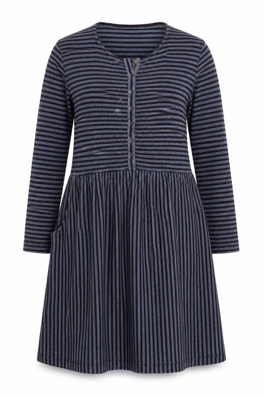 White Stuff Women’s Blue Stripe Cotton Swing Dress UK 14 Long Sleeve