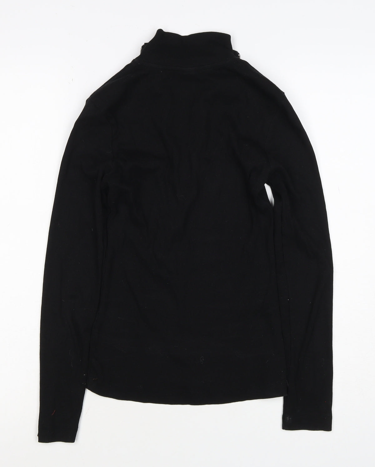 Basics Women Black S Ribbed High Neck 1/2 Zip Long Sleeve Top