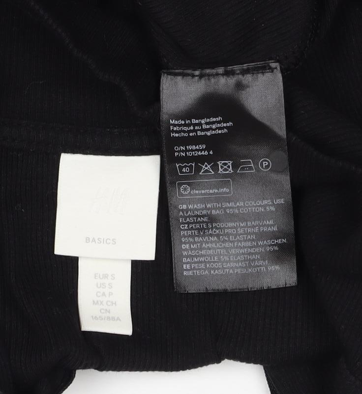 Basics Women Black S Ribbed High Neck 1/2 Zip Long Sleeve Top
