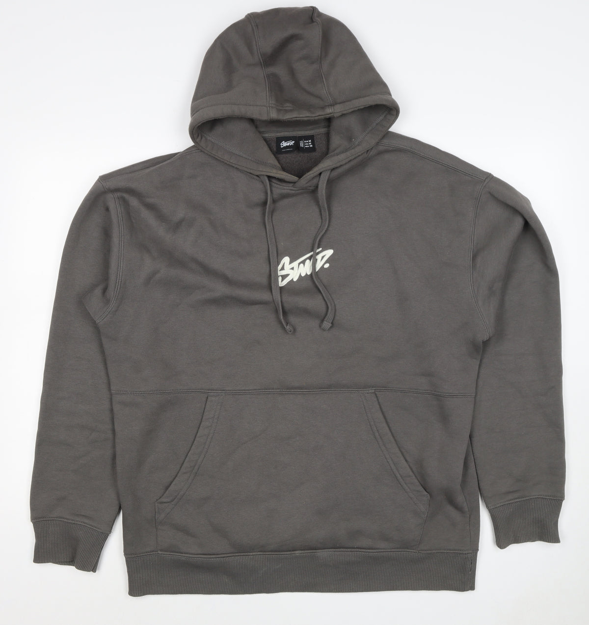 Pull&Bear Men’s Grey M Pullover Hoodie Logo Graphic Fleece