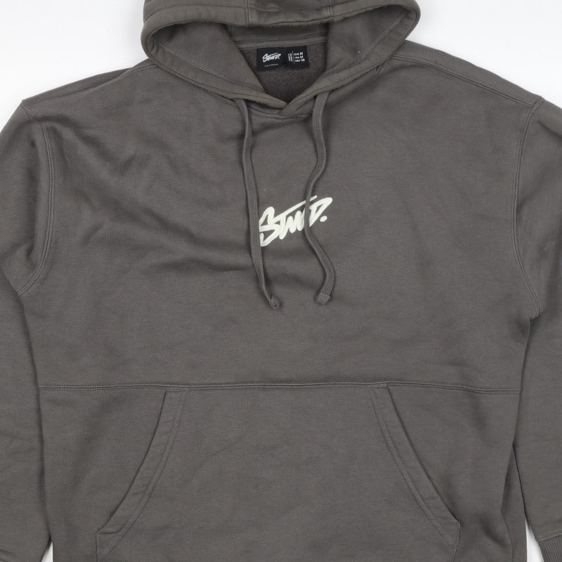 Pull&Bear Men’s Grey M Pullover Hoodie Logo Graphic Fleece