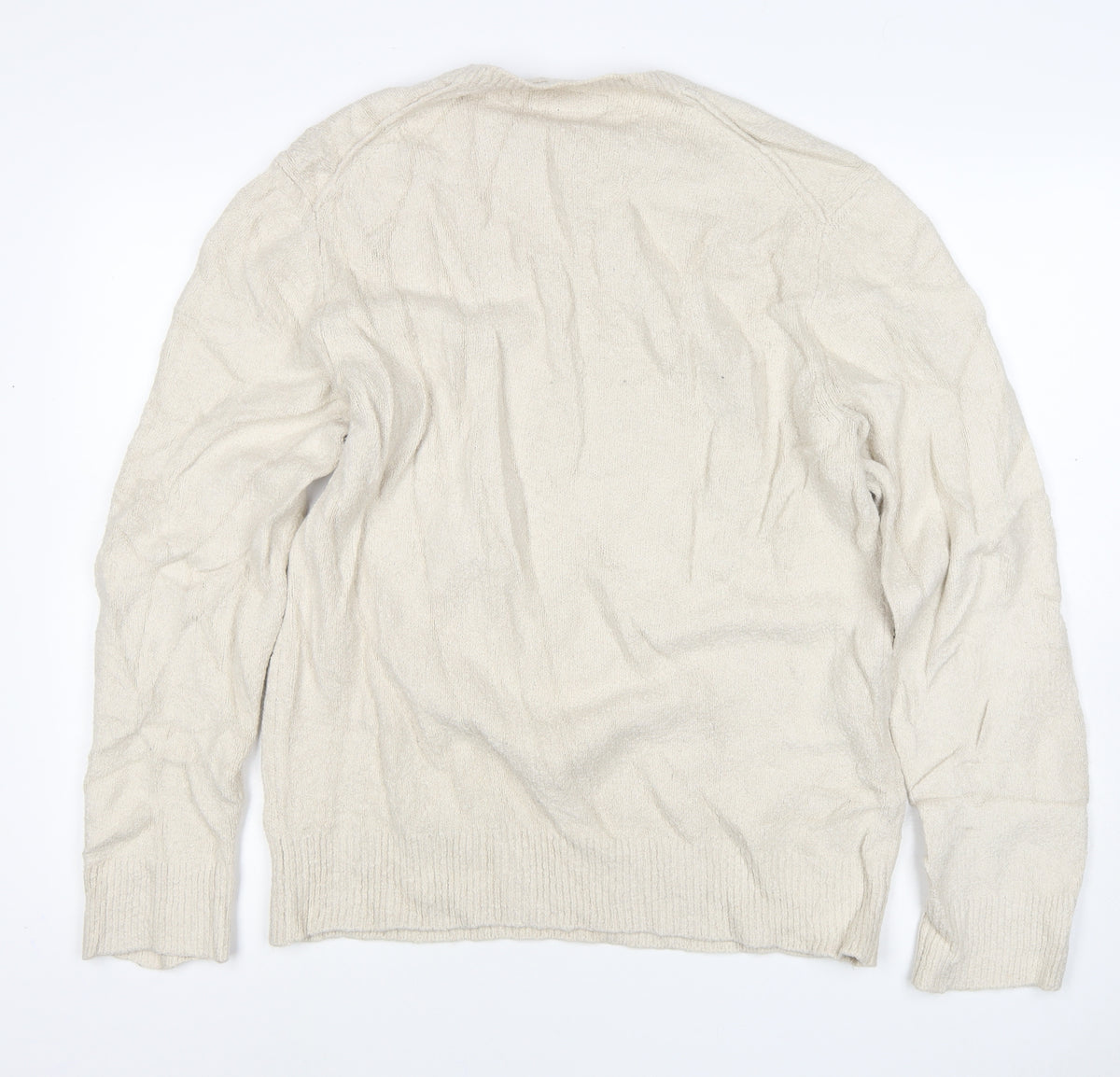 AllSaints Men’s Ivory XL Crew Neck Logo Knit Pullover Jumper