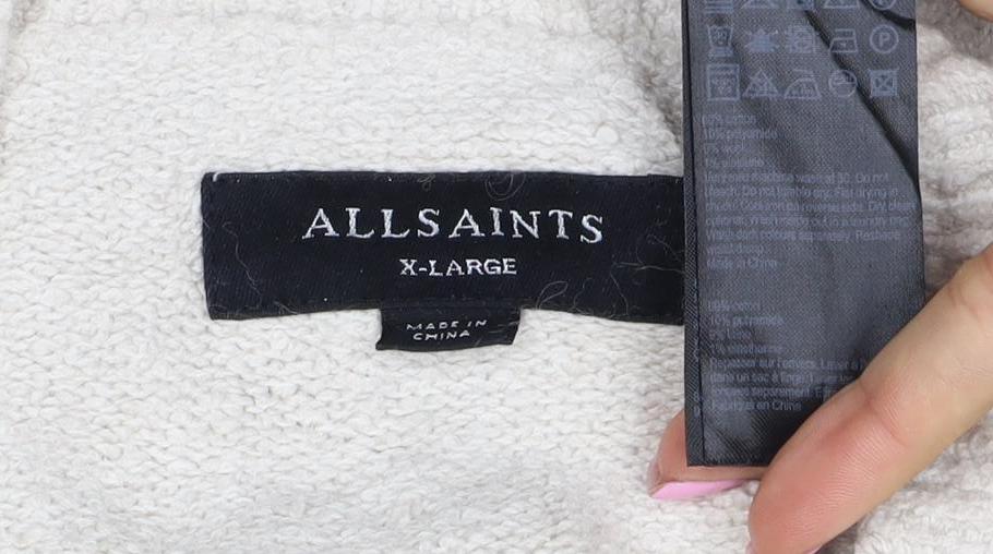 AllSaints Men’s Ivory XL Crew Neck Logo Knit Pullover Jumper