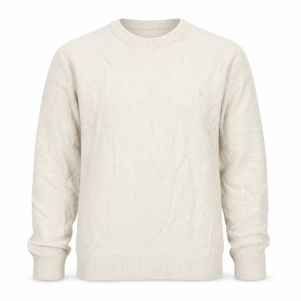 AllSaints Men’s Ivory XL Crew Neck Logo Knit Pullover Jumper