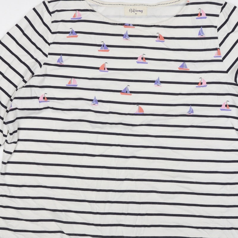 Autonomy Women White Navy Stripe Basic Cotton Top UK 24 3/4 Sleeve