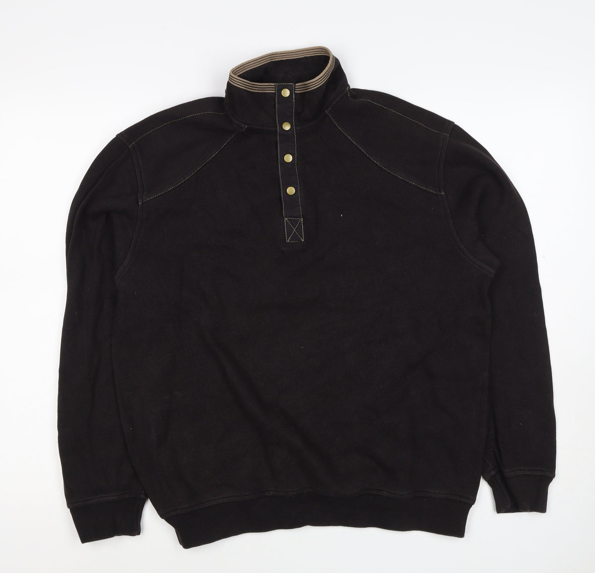 Cotton Reel Men's Black M Henley High Neck Snap Sweatshirt