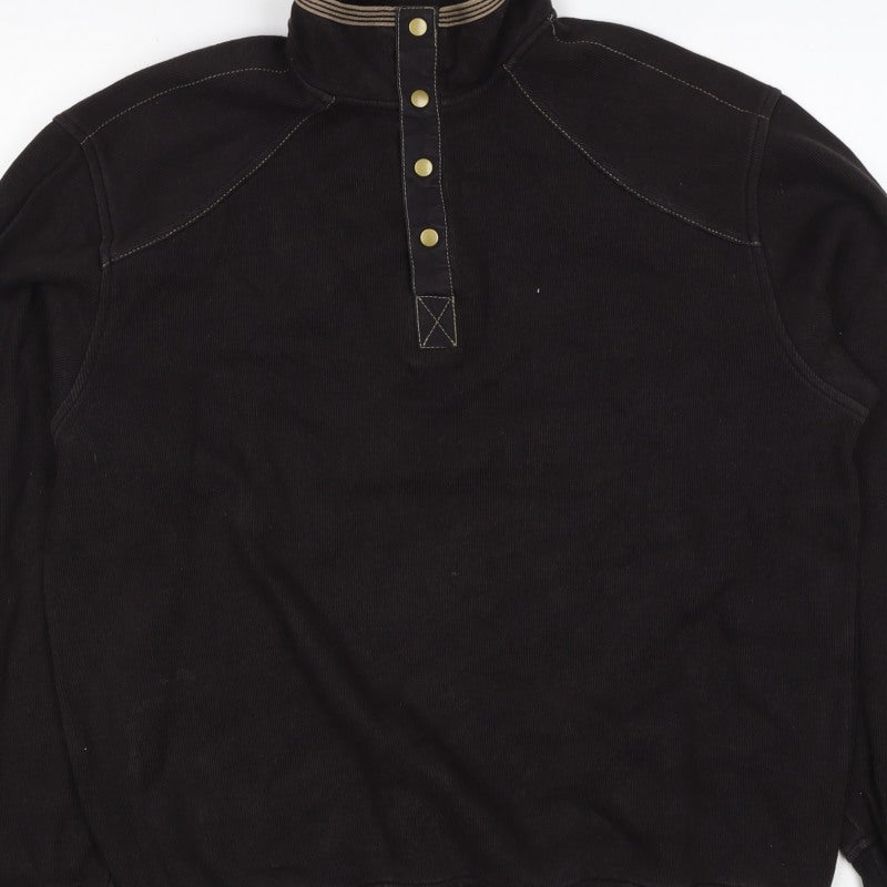 Cotton Reel Men's Black M Henley High Neck Snap Sweatshirt
