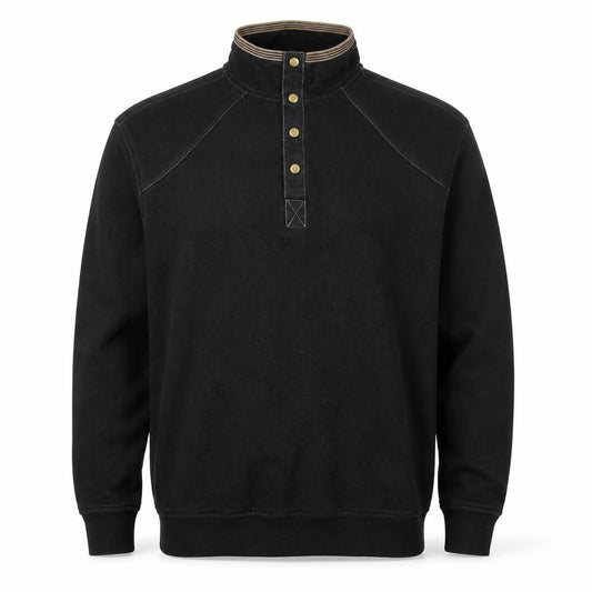 Cotton Reel Men's Black M Henley High Neck Snap Sweatshirt