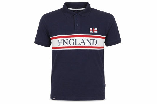 England 04 Men’s Blue M Cotton Football Colourblock Polo Shirt
