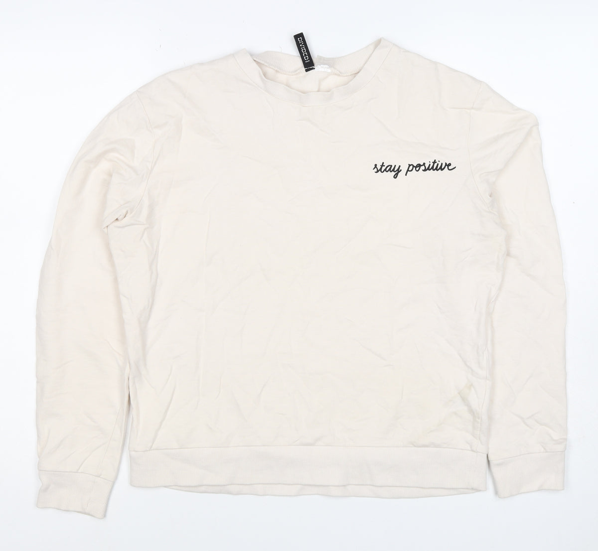 H&M Divided Women Ivory UK 14 Stay Positive Cotton Pullover Sweatshirt