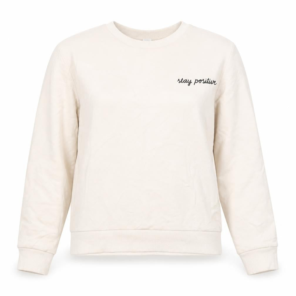 H&M Divided Women Ivory UK 14 Stay Positive Cotton Pullover Sweatshirt