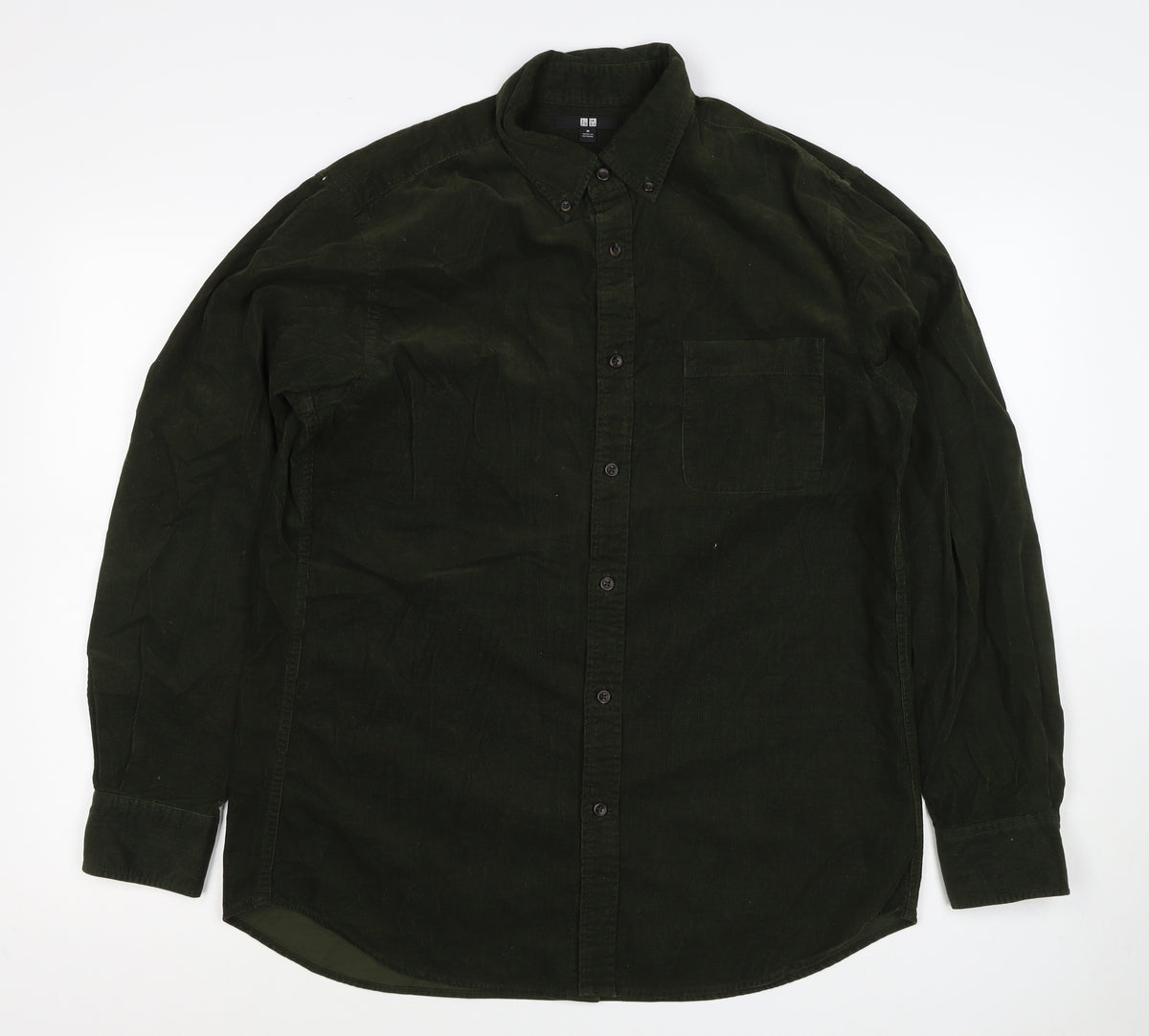 UNIQLO Men Green M Corduroy Button-Down Long Sleeve Shirt