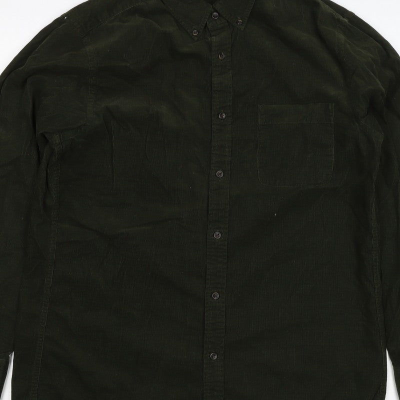 UNIQLO Men Green M Corduroy Button-Down Long Sleeve Shirt