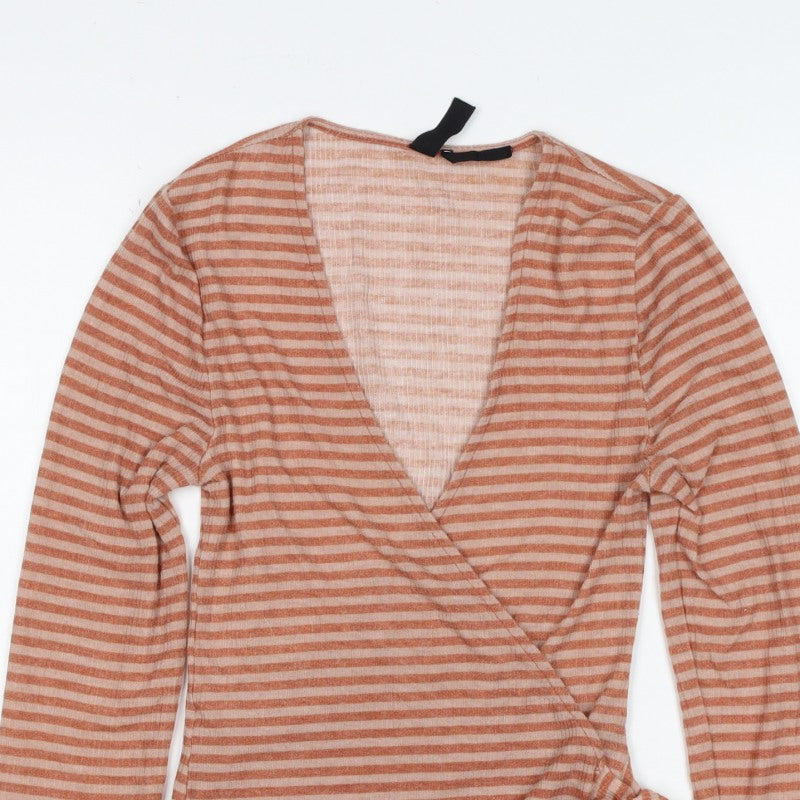 Out From Under Women’s Pink Stripe Wrap V-Neck Jumper Size S