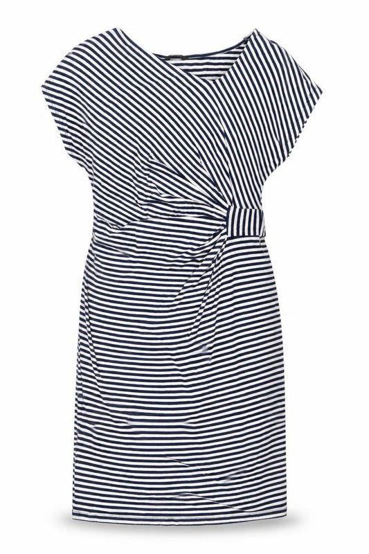 Marks & Spencer Women Blue Stripe Wrap Dress UK 14 Belted Jersey