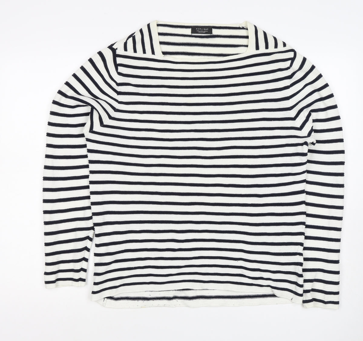 Zara Man Men White Black Striped Rib Knit Pullover Jumper Size L
