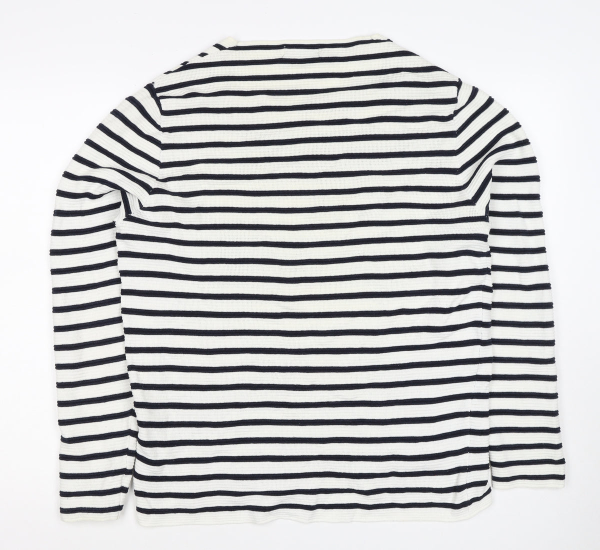 Zara Man Men White Black Striped Rib Knit Pullover Jumper Size L