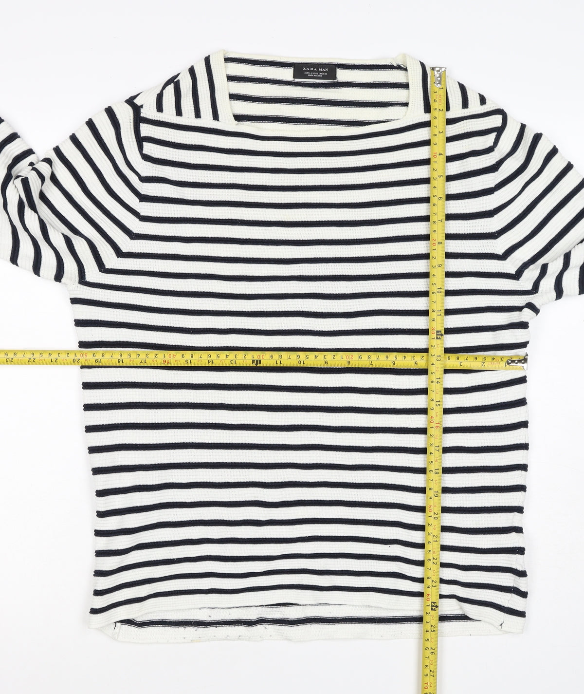 Zara Man Men White Black Striped Rib Knit Pullover Jumper Size L
