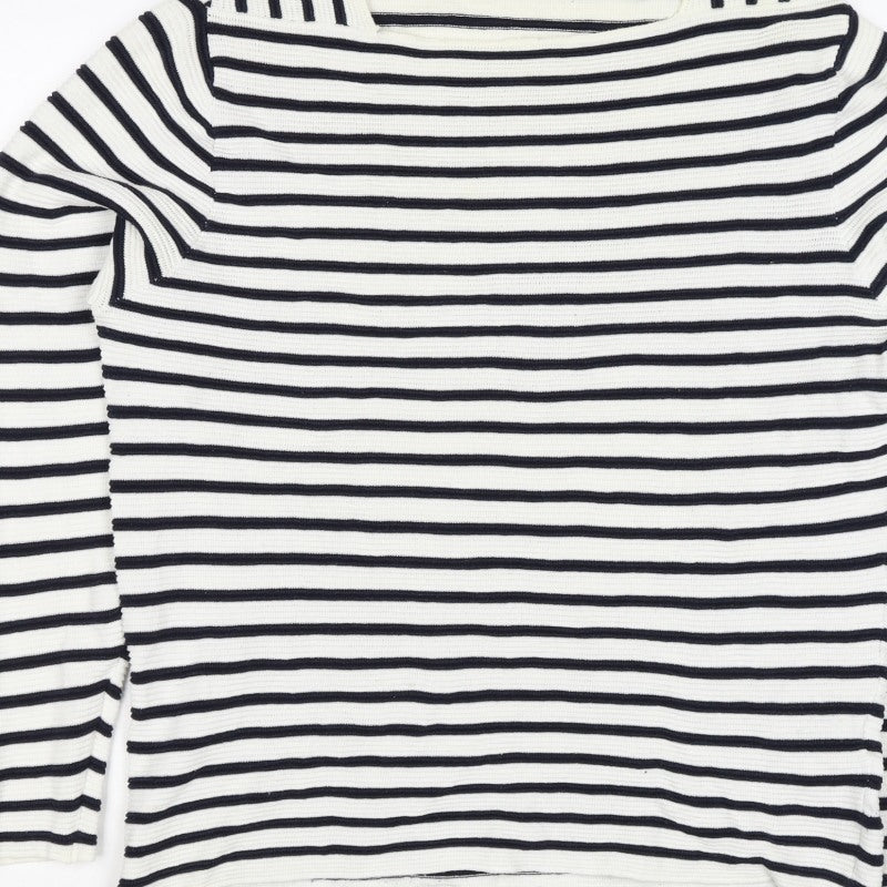 Zara Man Men White Black Striped Rib Knit Pullover Jumper Size L