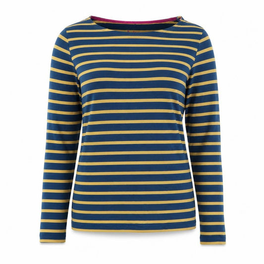 Boden Women Blue Yellow Stripe Cotton Long Sleeve T-Shirt UK 12