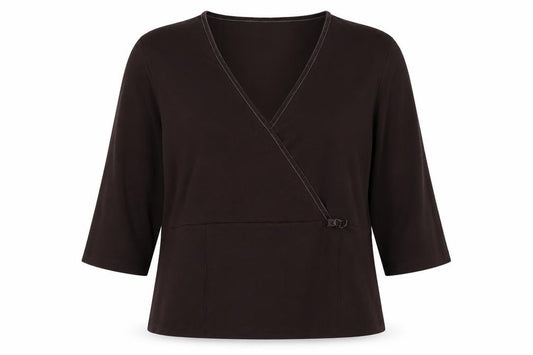 Olsen Women Brown UK 18 Wrap Jersey V-Neck 3/4 Sleeve Blouse