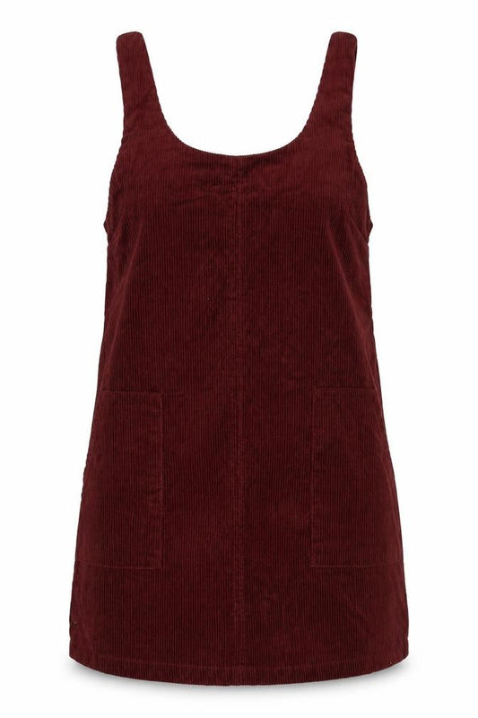 New Look Women Burgundy UK 10 Petite Corduroy Pinafore Dress Zip Pockets
