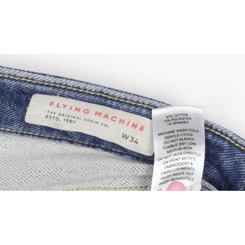 Flying Machine Men’s Blue W34 Straight Stretch Jeans