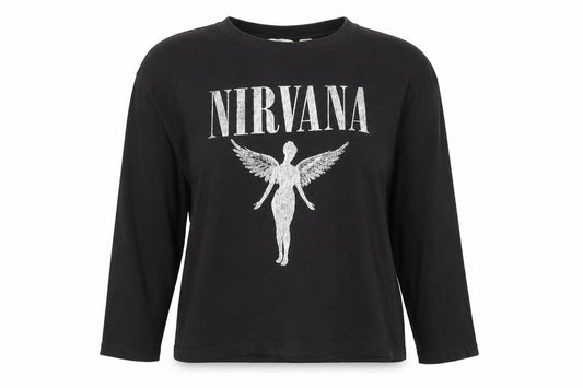 H&M Women Black XS Nirvana Angel Graphic Long Sleeve Jersey T-Shirt