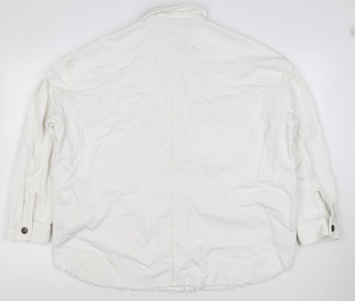 Zara Women White Cotton Corduroy Button Jacket L Collared Pockets
