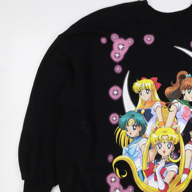 Bershka Women Black UK 8 Sailor Moon Anime Graphic Pullover Sweatshirt