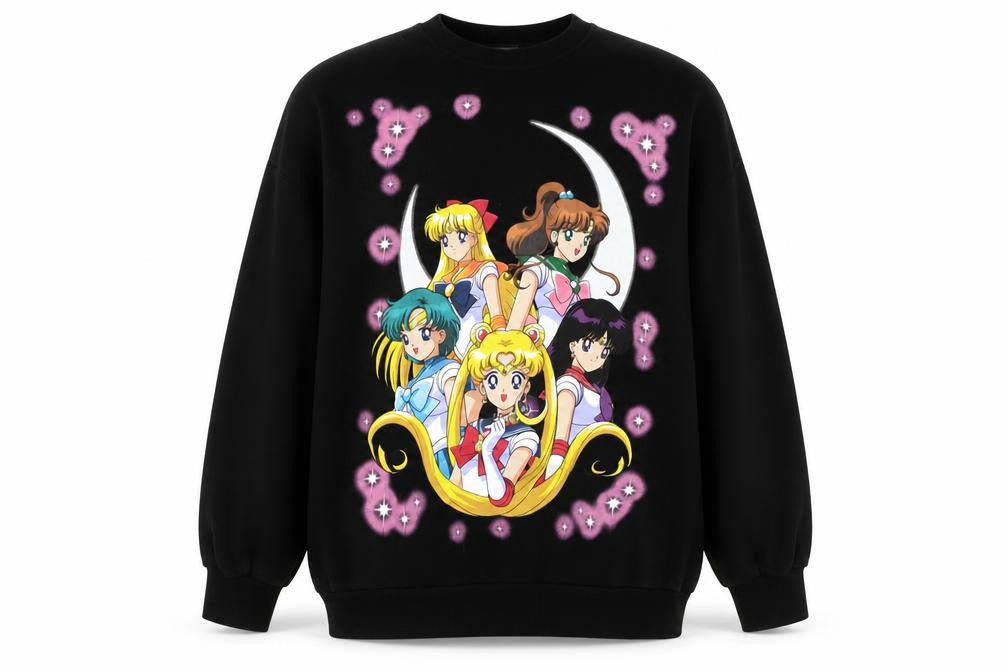 Bershka Women Black UK 8 Sailor Moon Anime Graphic Pullover Sweatshirt