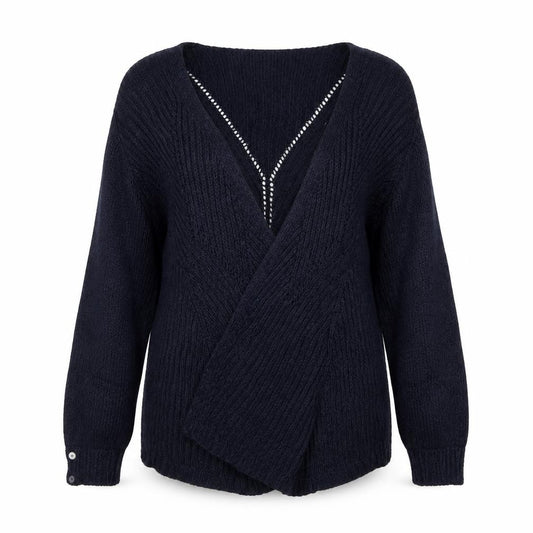 Marks and Spencer Per Una Womens Blue Size 12 Cable Knit Wrap Jumper