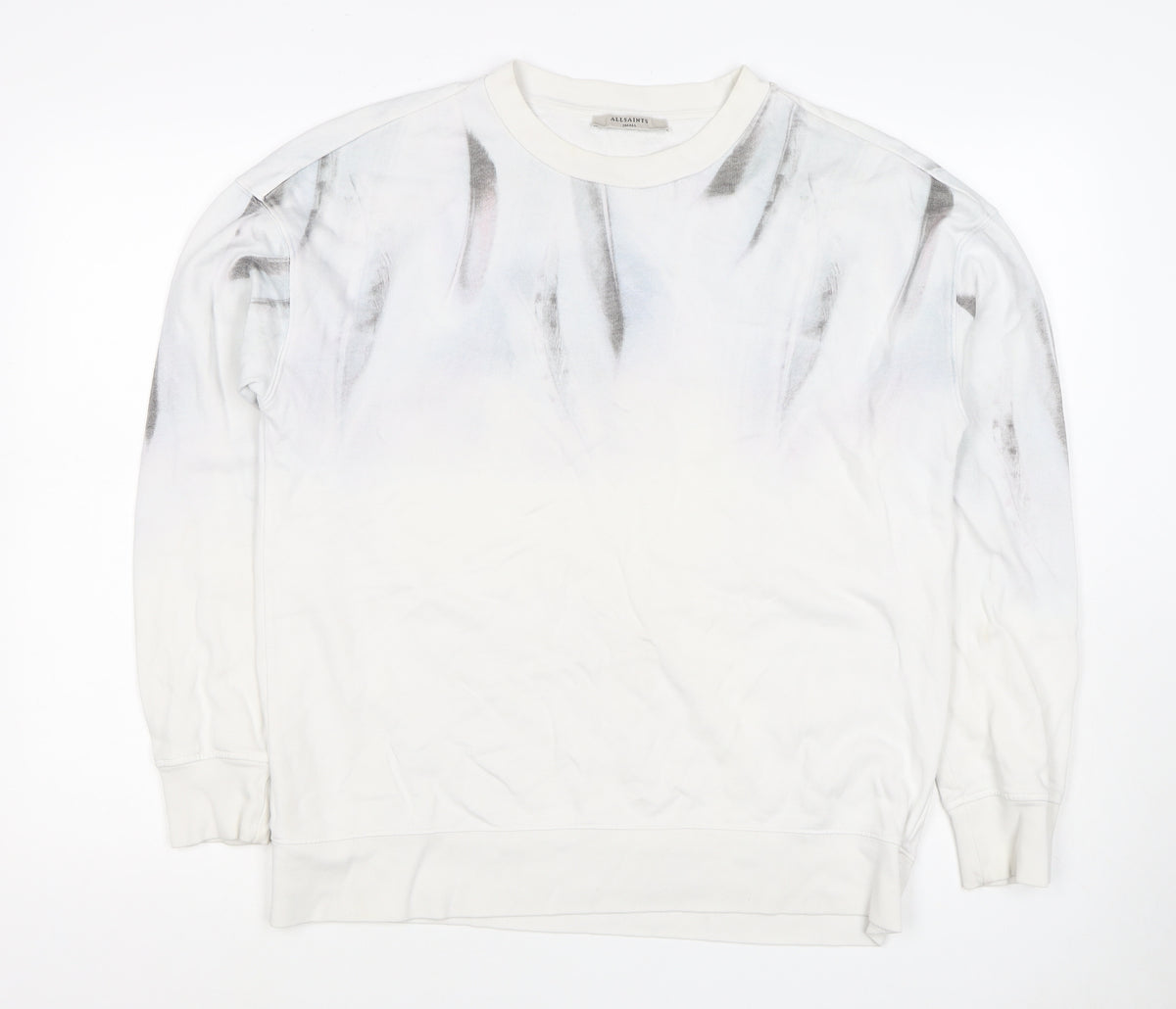 AllSaints Men’s White Small Pullover Graphic Print Crew Sweatshirt