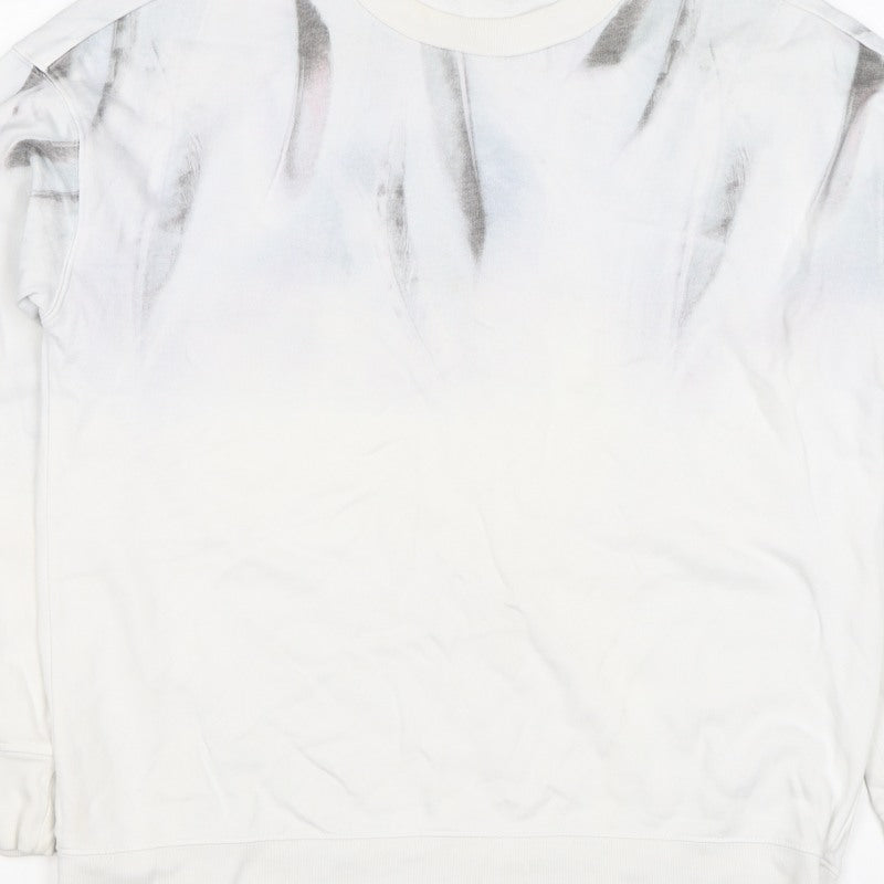 AllSaints Men’s White Small Pullover Graphic Print Crew Sweatshirt