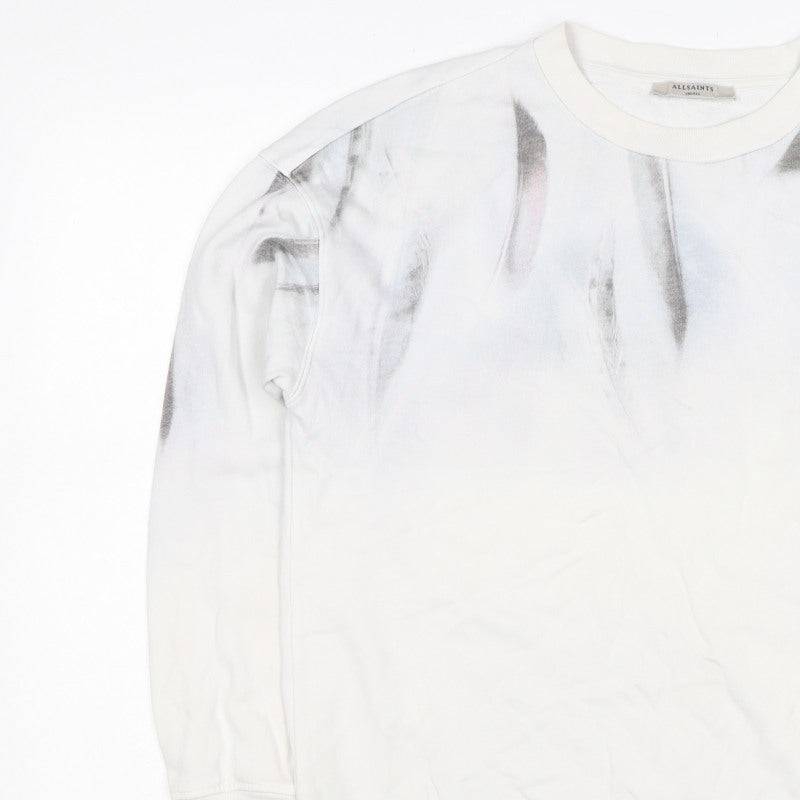 AllSaints Men’s White Small Pullover Graphic Print Crew Sweatshirt
