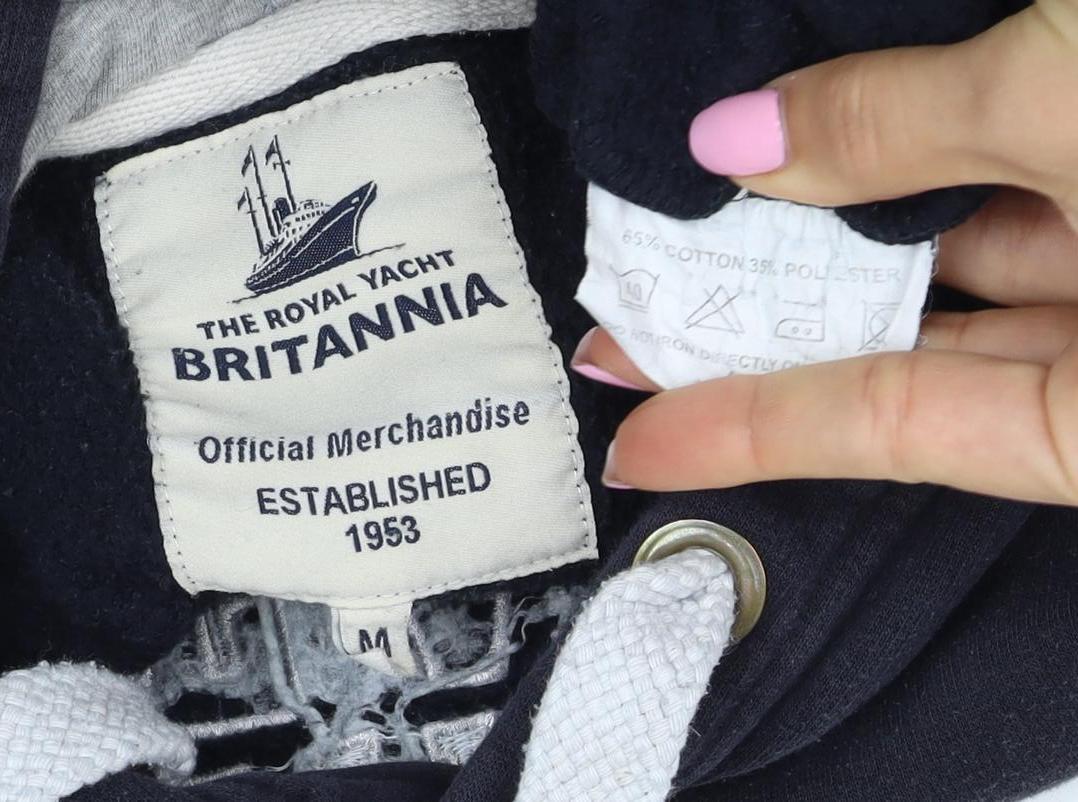 Britannia Men’s Blue M Pullover Hoodie Graphic Print Nautical Fleece