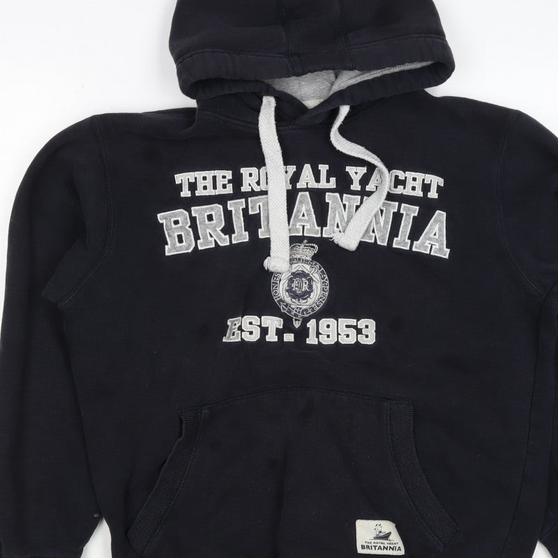 Britannia Men’s Blue M Pullover Hoodie Graphic Print Nautical Fleece