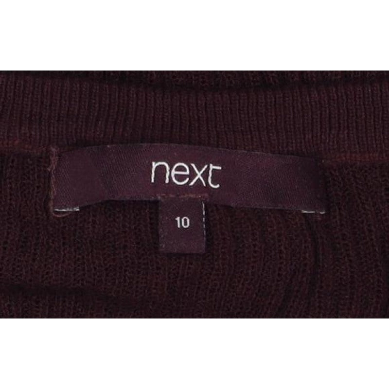 Next Women Brown UK 10 Ribbed Knit Button-Up Long Sleeve Top