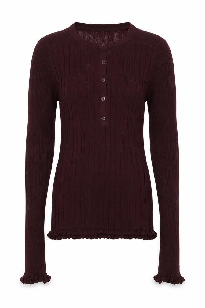 Next Women Brown UK 10 Ribbed Knit Button-Up Long Sleeve Top