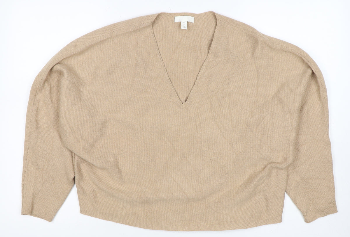 H&M Women Beige Size S 100% Cashmere V-Neck Knit Pullover